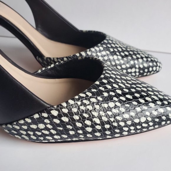 Black & White Leather Slingback Heels Snakeskin Reptile Print Office Event Party - Picture 4 of 8